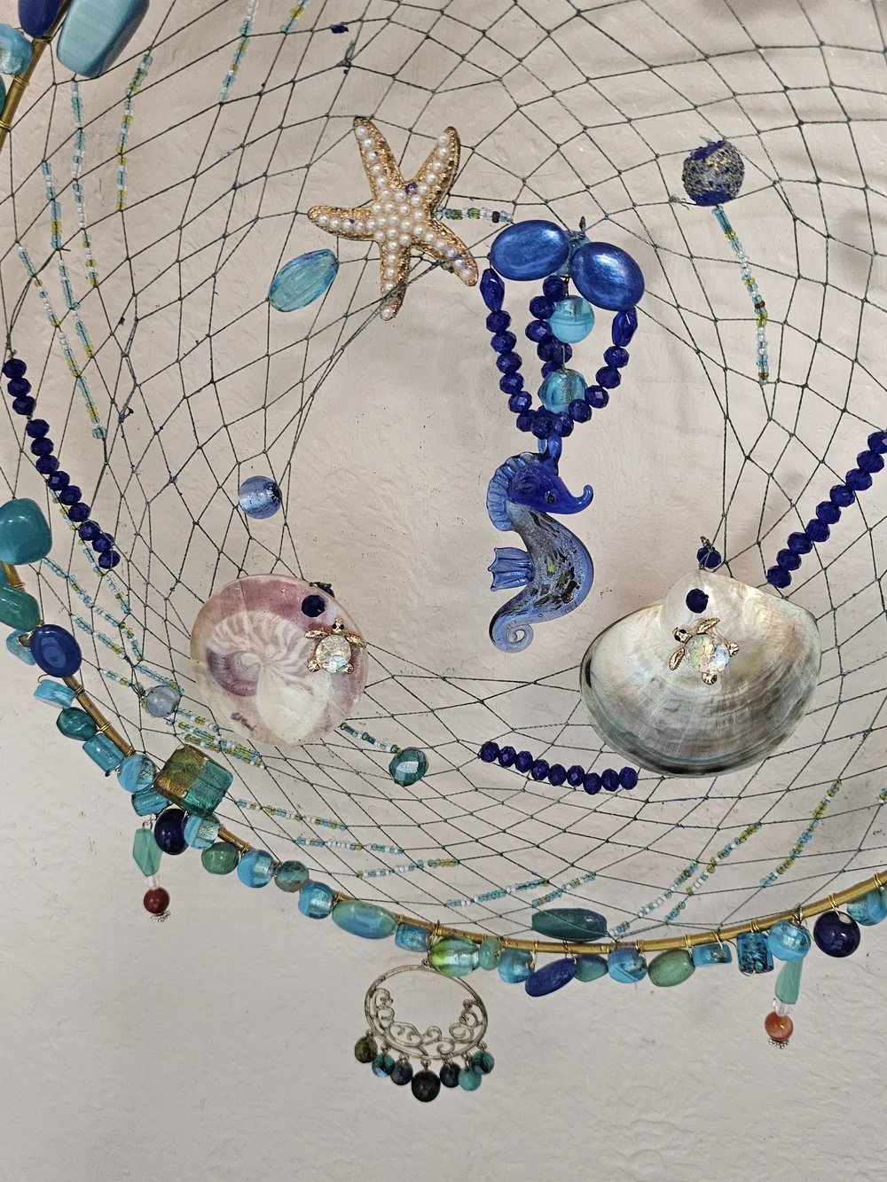 Handmade Blue Teal Beach Dreamcatcher Wall Decor